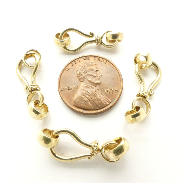 Clasp, Brass Hook & Eye, 24mm Including Both Loops, Set of 4
