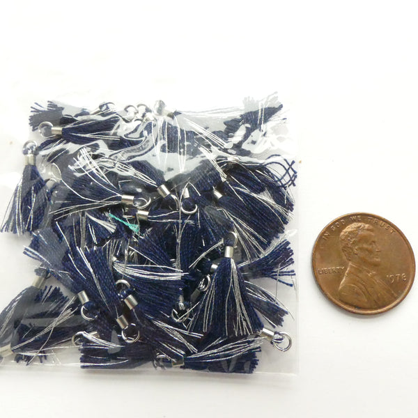 Tassels, 15mm Long Micro Tassels, Black and Silver, Set of 50
