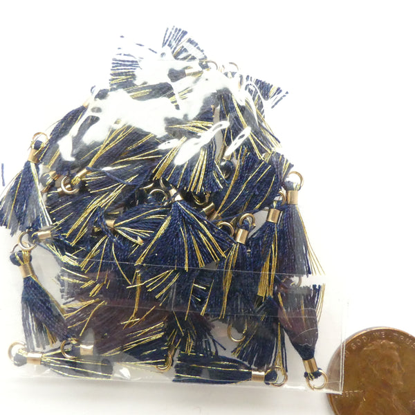 Tassels, 15mm Long, Black & Gold, Set of 50