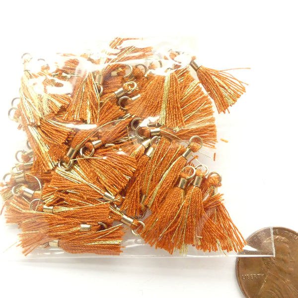 Tassels, 15mm Long, Pumpkin & Gold, Set of 50