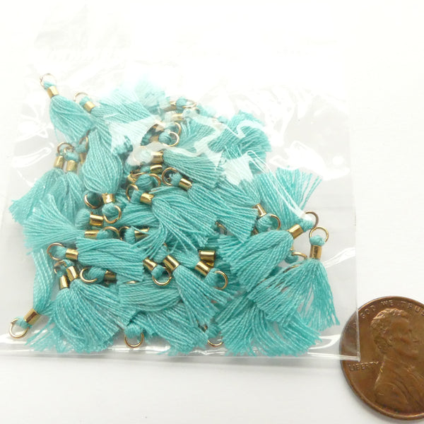 Tassels, 15mm Long Micro Tassels, Turquoise, Set of 50