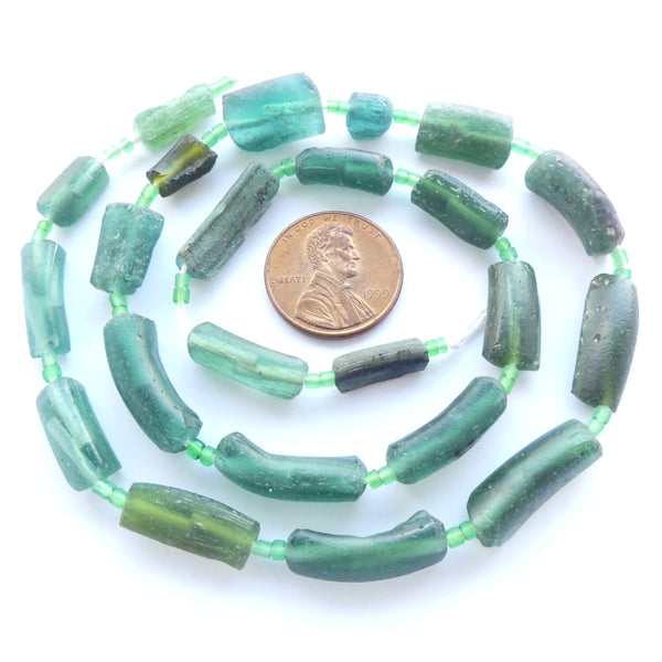 Ancient Glass Made into New Beads, Darker Green Tubes
