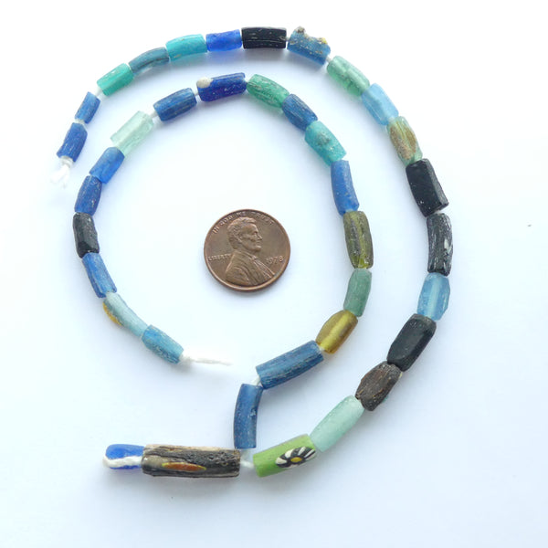 Ancient Glass Made into New Beads, Blue & Aqua Tubes