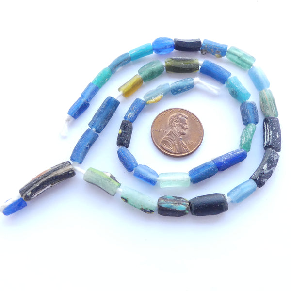 Ancient Glass Made into New Beads, Blue & Aqua Tubes