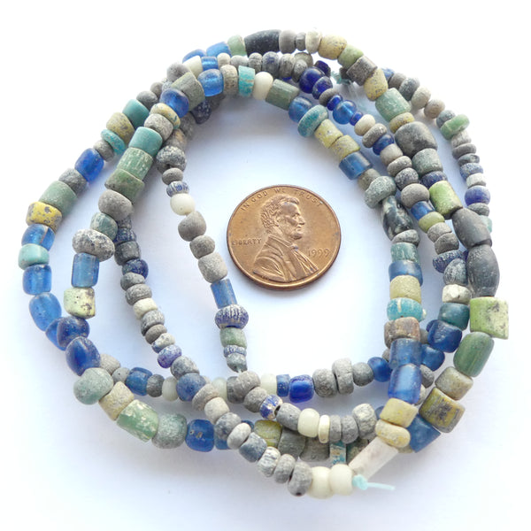 Indo-Pacific Beads, 5mm, Mix of Grey, Blues, White & Green, 30" Long Strands
