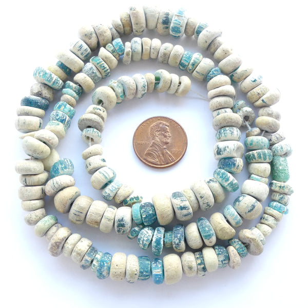 Indo-Pacific Beads, 7-10mm, Aqua with Heavy Patina, 25" Strand
