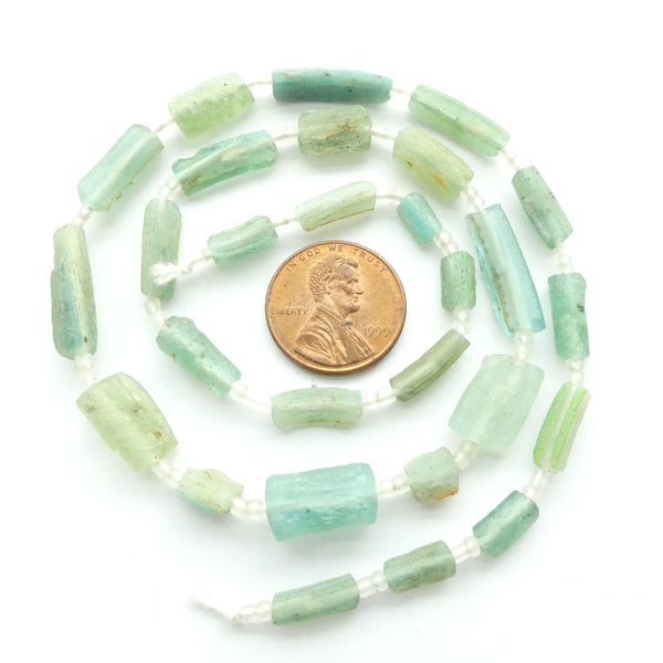 Ancient Glass Made into New Beads, Light Green Tubes