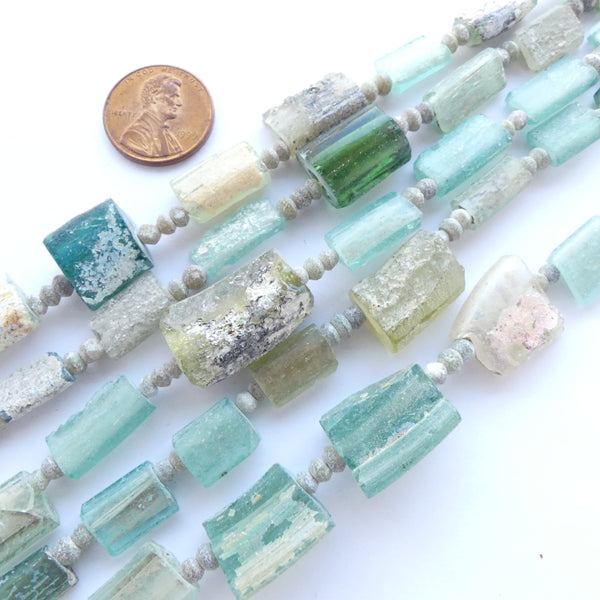 Ancient Glass Made into New Rectangular Beads