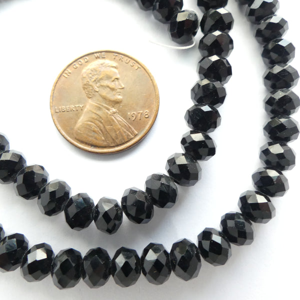 Faceted Glass "Dragon Crystal" 4x6mm Black on 16-inch Strands