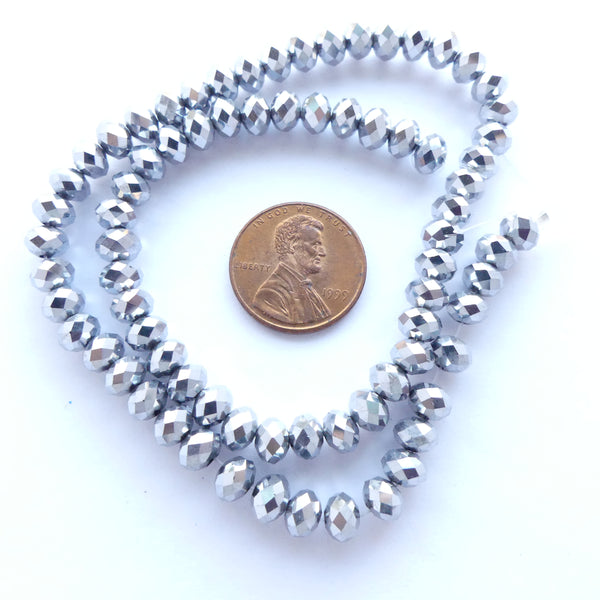 Faceted Glass "Dragon Crystal" 4x6mm, Silver, 13-inch Strand