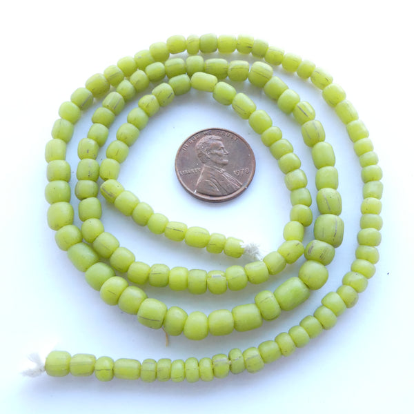 Indonesian Spacer Beads, 4-6mm Lime Matte, 23" Strands