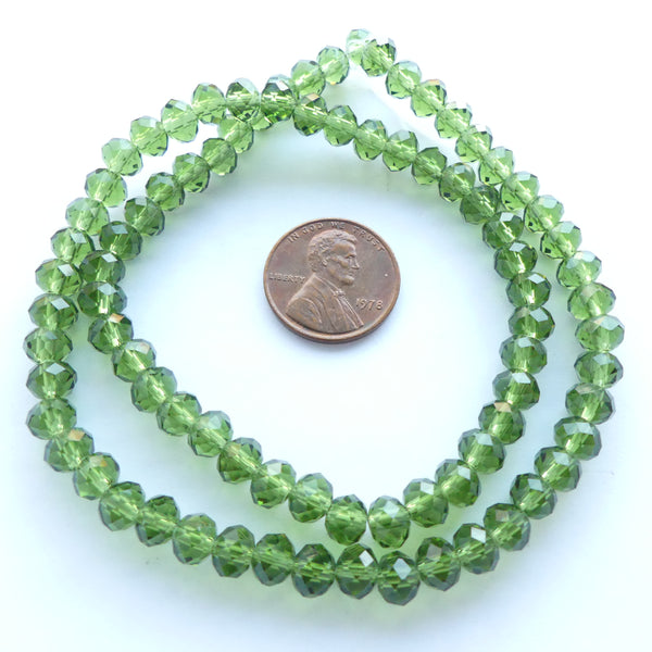 Faceted Glass "Dragon Crystal" 3x4mm, Translucent Light Green, 16-inch Strands