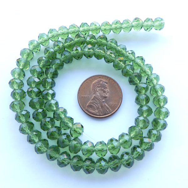 Faceted Glass "Dragon Crystal" 4x6mm, Translucent Green, 16-inch Strands