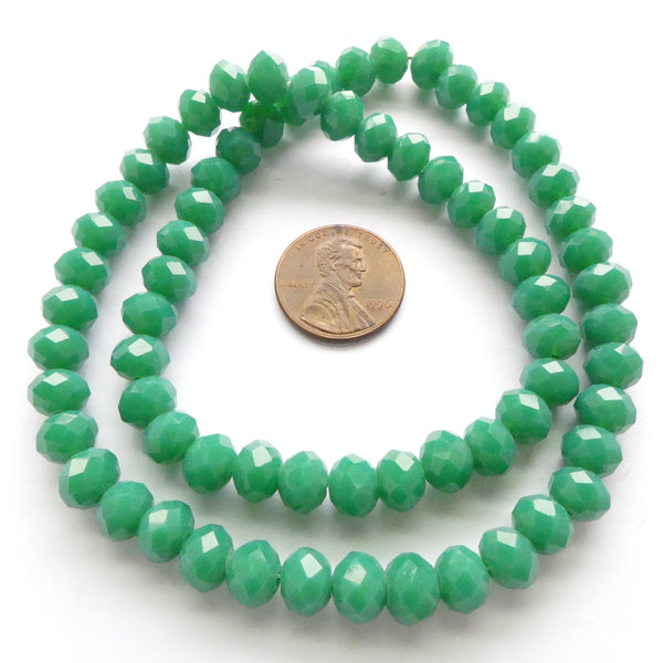 Faceted Glass "Dragon Crystal" 6x8mm, Green Opaque Medium, 16" Strands