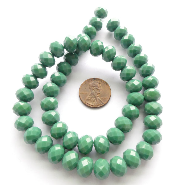 Faceted Glass "Dragon Crystal" 8x10mm, Green, Opaque Medium, 16" Strands