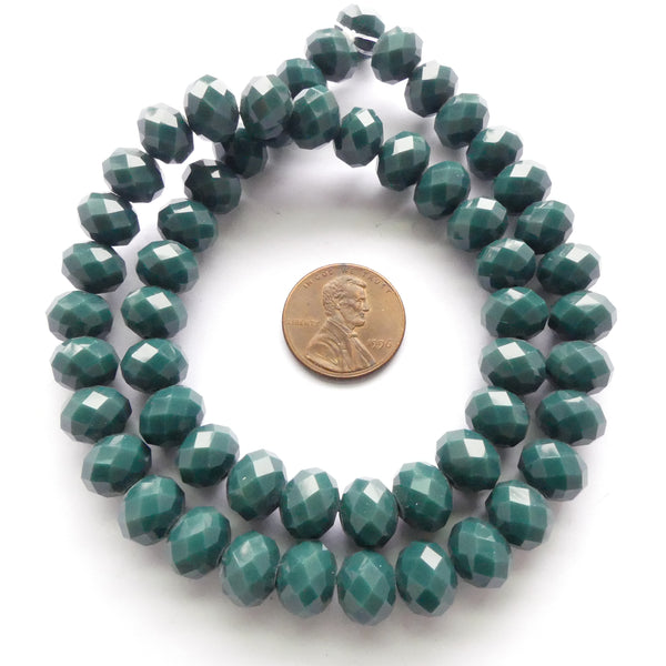 Faceted Glass "Dragon Crystal" 8x10mm, Green, Dark Opaque, 16" Strands
