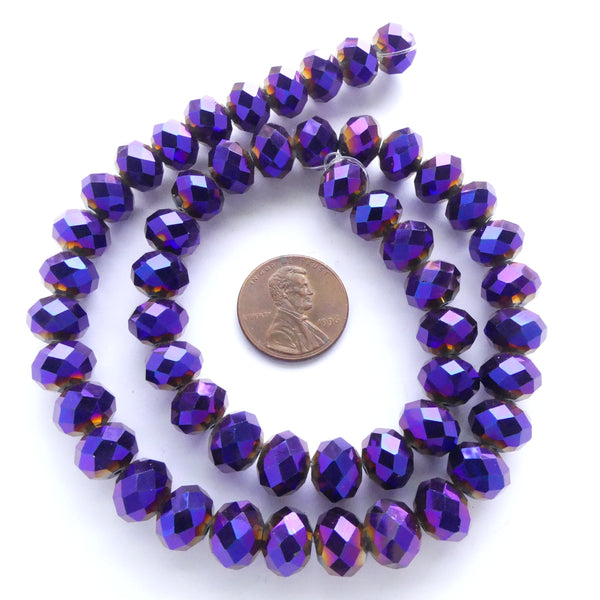 Faceted Glass "Dragon Crystal" 8x10mm Purple Iris Rainbow on 16-inch Strands