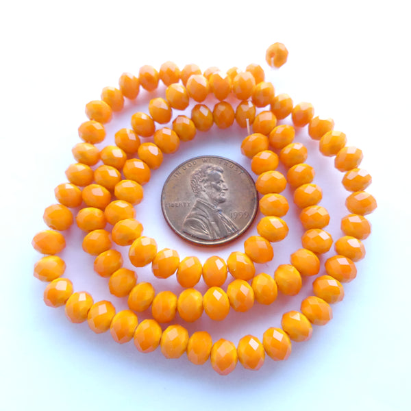 Faceted Glass "Dragon Crystal" 4x6mm Orange Opaque, 15.5-inch Strands