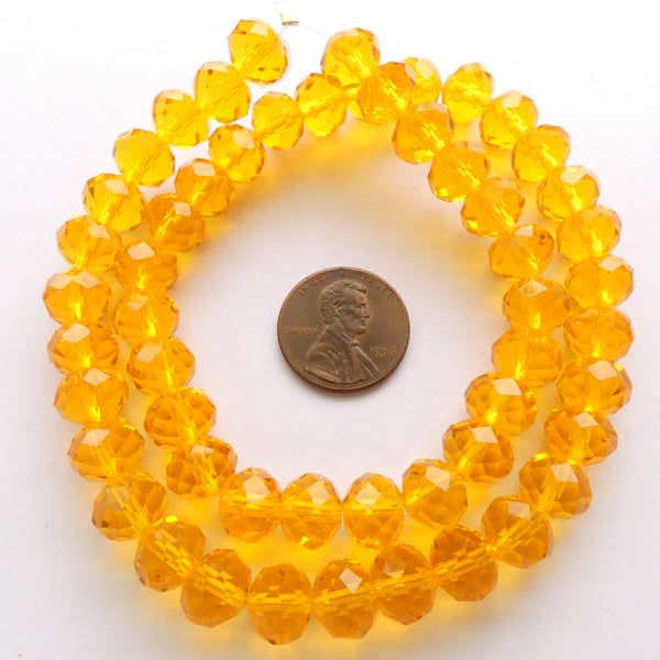 Faceted Glass "Dragon Crystal" 8x10, Orange, Light Translucent, 16" Strands