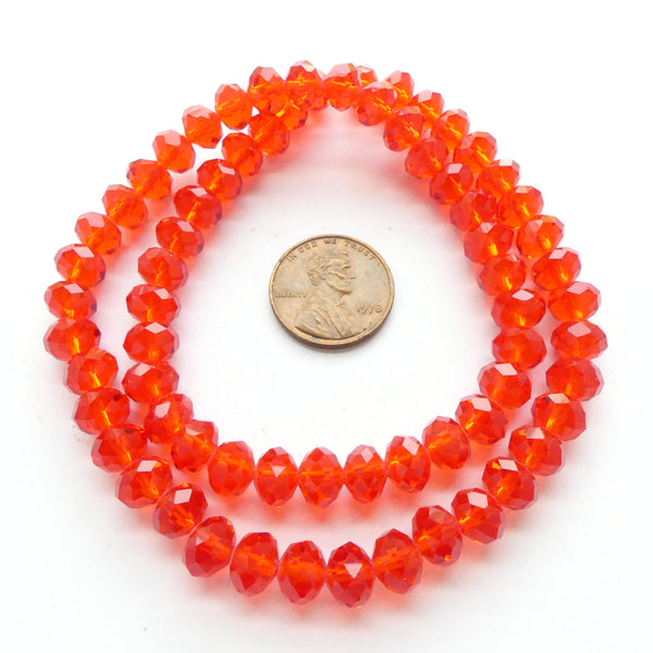 Faceted Glass "Dragon Crystal" 6x8mm, Red-Orange, Translucent, 16" Strand