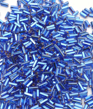 Bugle Beads, Size 2, Silver-lined Sapphire Blue