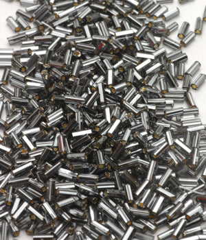 Bugle Beads, Size 2, Silver-lInes Black Diamond (Grey)