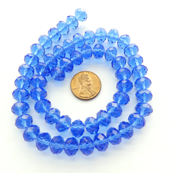 Faceted Glass "Dragon Crystal" 8x10mm, Light Transparent Blue, 16-inch Strands