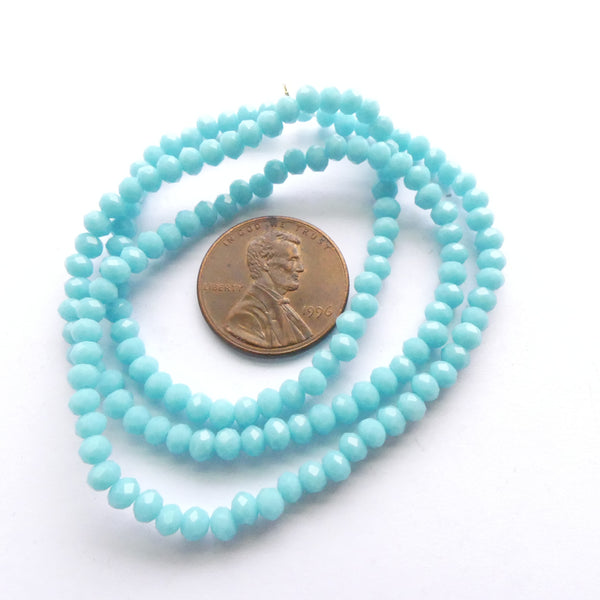 Faceted Glass "Dragon Crystal" 3x4mm Turquoise Opaque, 16-inch Strand