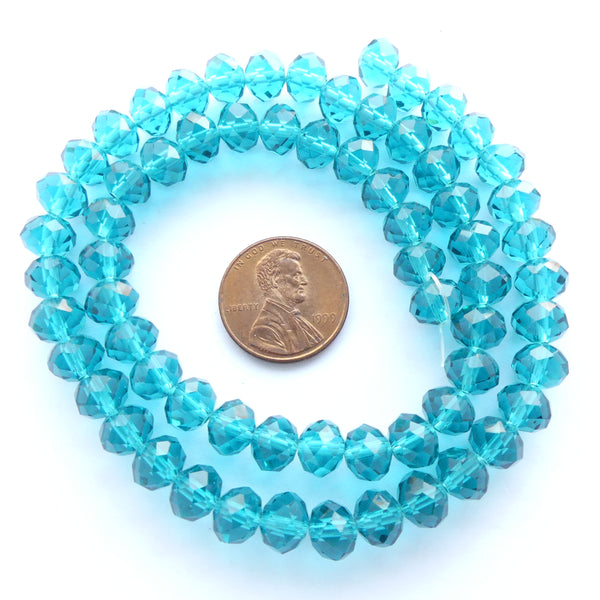 Faceted Glass "Dragon Crystal" 6x8mm Aqua on 16-inch Strands
