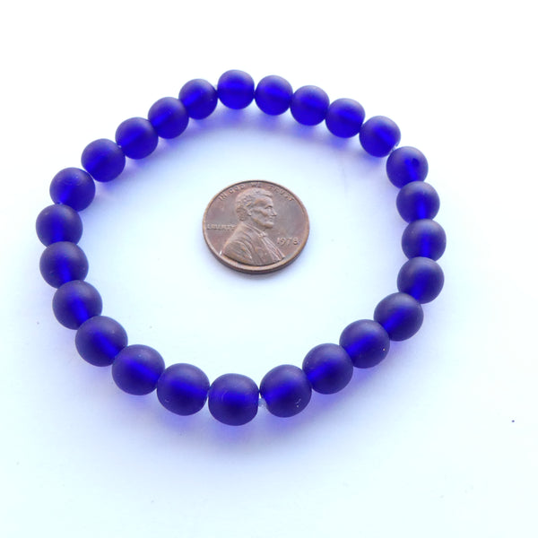Czech Glass Smooth Round "Druks" 8mm Cobalt Blue Matte, Strands of 25