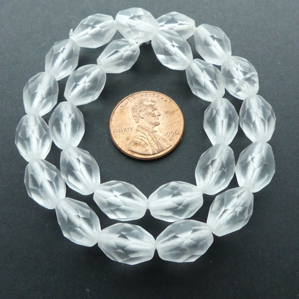 Czech Faceted Ovals, 12x8mm, Clear Matte