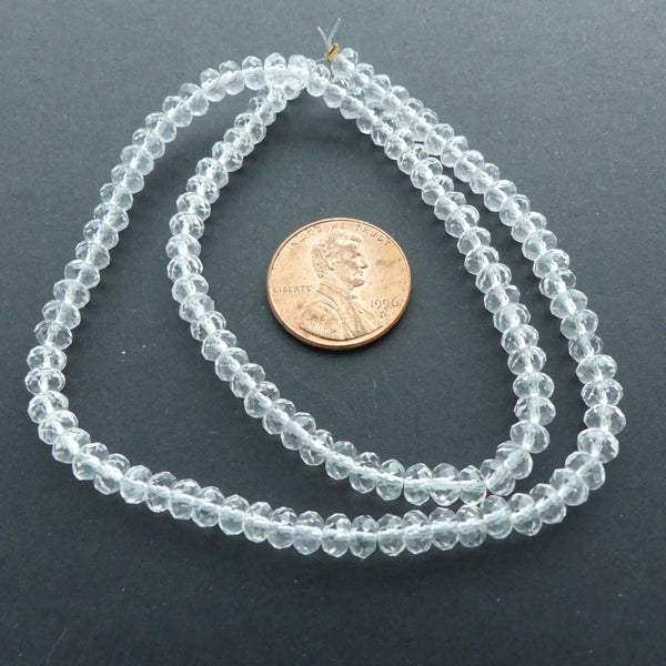 Machine Faceted Czech Clear Crystal, 3x4mm Rondelles, 15" Strands