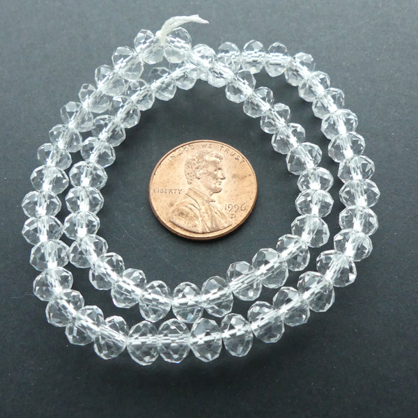 Machine Faceted Czech Clear Crystal, 4x6mm, 12" Strands