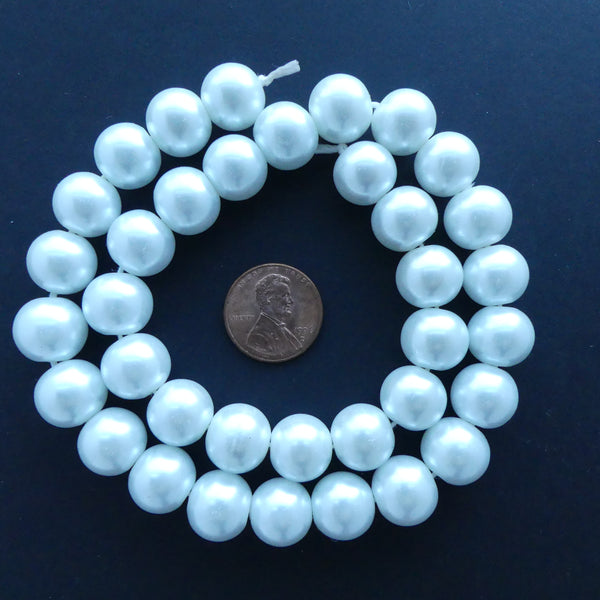 Faux Pearls (Glass or Shell) White, 12mm on 16" Strand