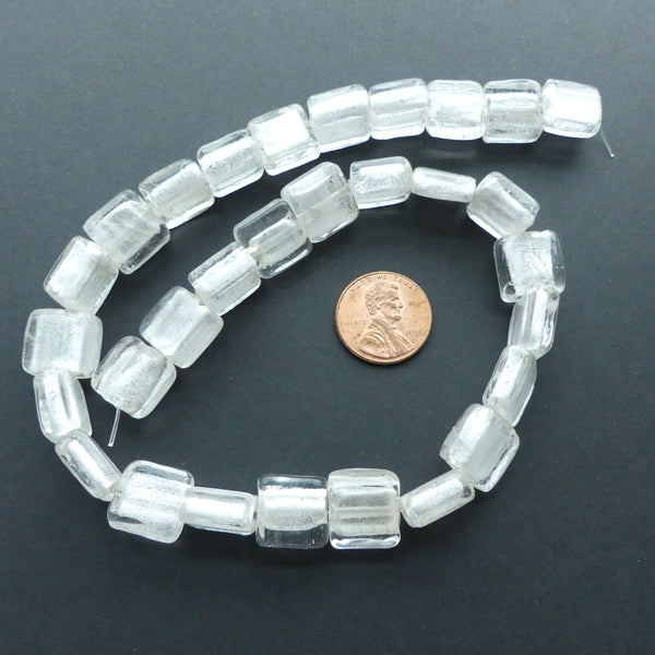 Chinese Foil Glass, Clear Squares with Silver Foil, 12x12x6mm