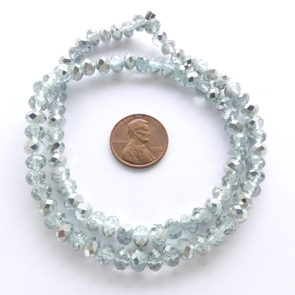 Faceted Glass "Dragon Crystal" 4x6mm, Crystal with Silver 1/2 Coating, 16" Strands