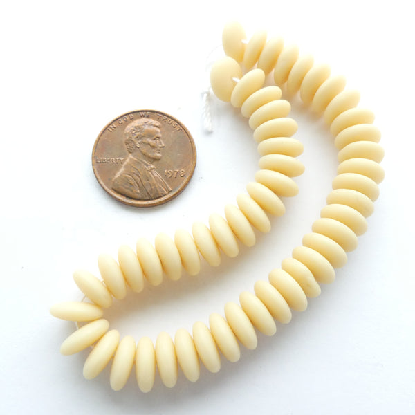 Czech Glass Rondelles, 8mm, Light Beige (Ivory) Matte, Set of 50 Beads