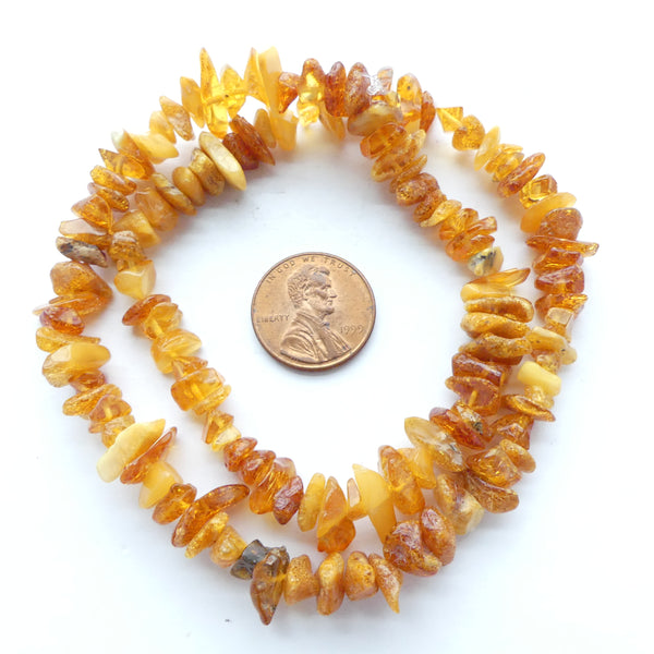 Amber Baltic, Chips, Mixed Colors and Clarity, 7mm on 16" Strands
