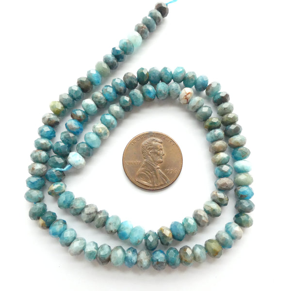 Apatite, Faceted Rondelles, 6mm on 16-inch Strands