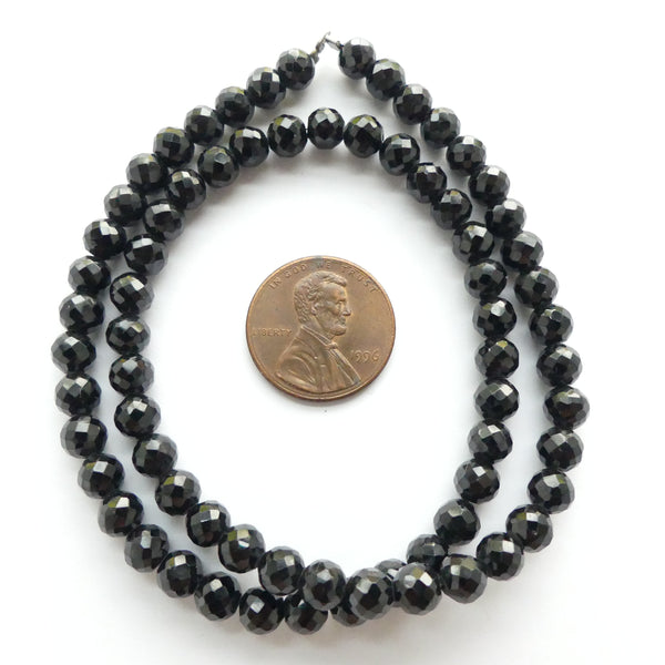 Spinel, Black 5mm Faceted Round Beads on 16-inch Strands