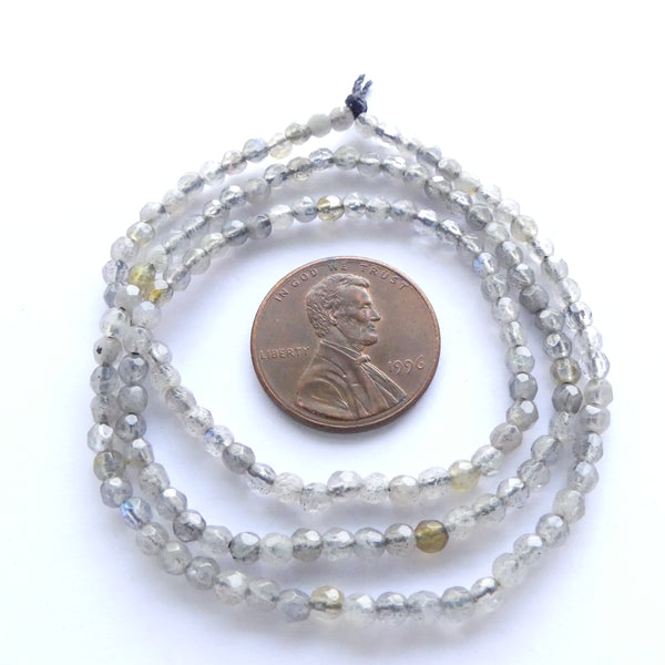 Labradorite, Faceted Round 3mm Beads on 16-inch Strands
