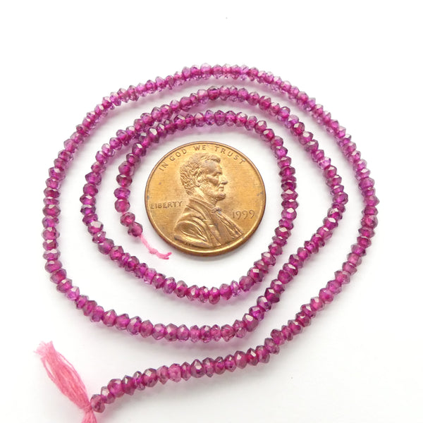 Garnet, Rhodolite, Faceted 2mm on 14-inch Strands