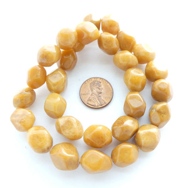 Yellow Jasper, Softly Faceted Nuggets, 14x12mm on 16-inch Strands