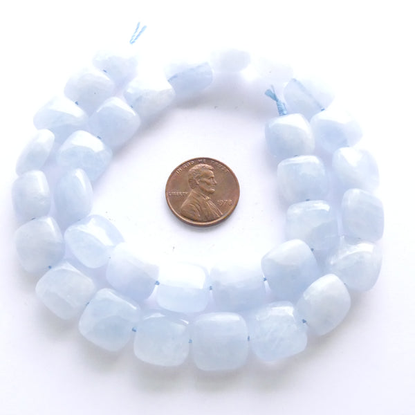 Aquamarine, 12mm Puffy Squares on 16-inch Strand