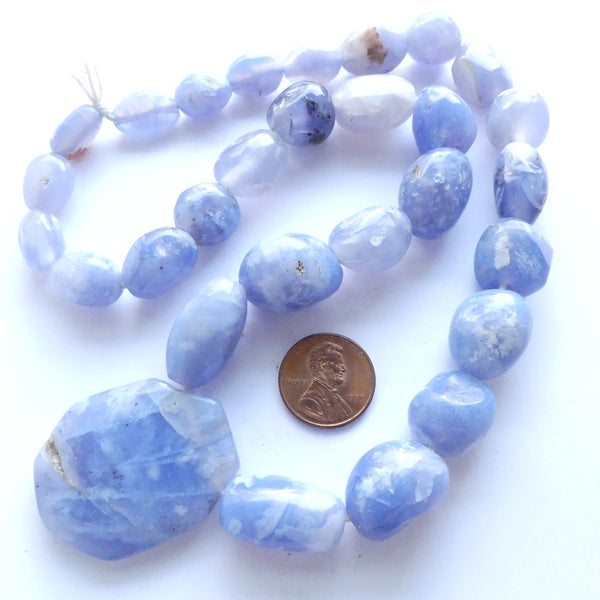 Ancient Blue Chalcedony, Persian, 10-inch Strand with Pendant
