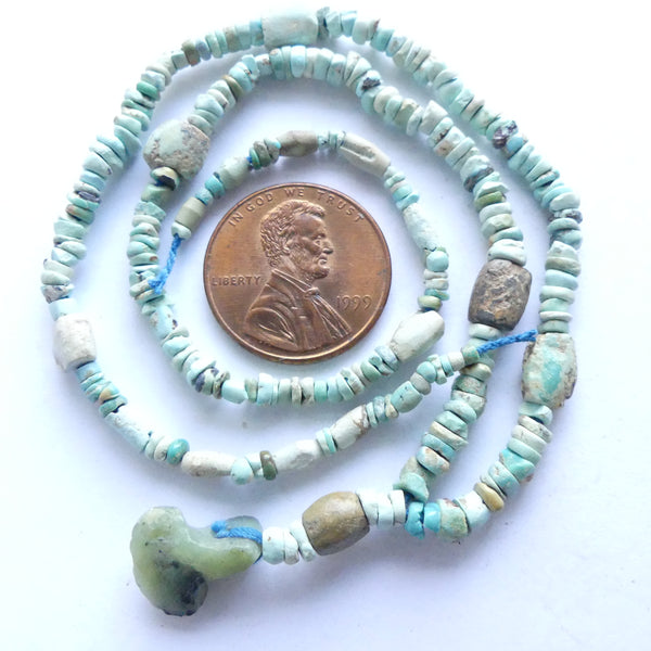 Turquoise, Ancient Mixed Shapes with Special Pendant, 16-inch strand