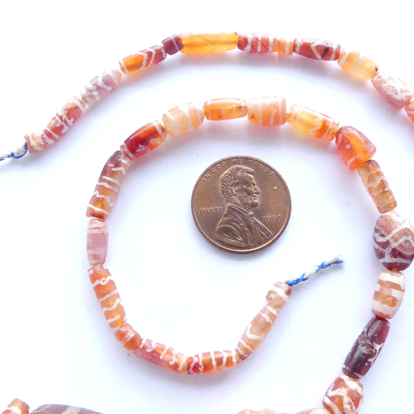 Carnelian, Ancient Etched from Afghanistan, Largest 20mm, 18-inch Strand