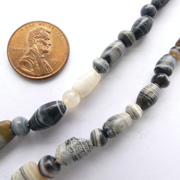 Banded Agates, Ancient Bactrian, Strand of Assorted Shapes, Pendant 10x10mm