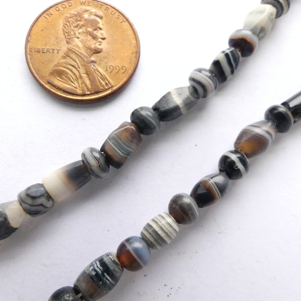 Banded Agates, Ancient Bactrian, Strand of Assorted Shapes, Pendant 10x10mm