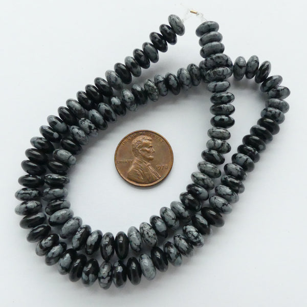 Snowflake Obsidian 4x7mm Rondelles on 16-inch Strand